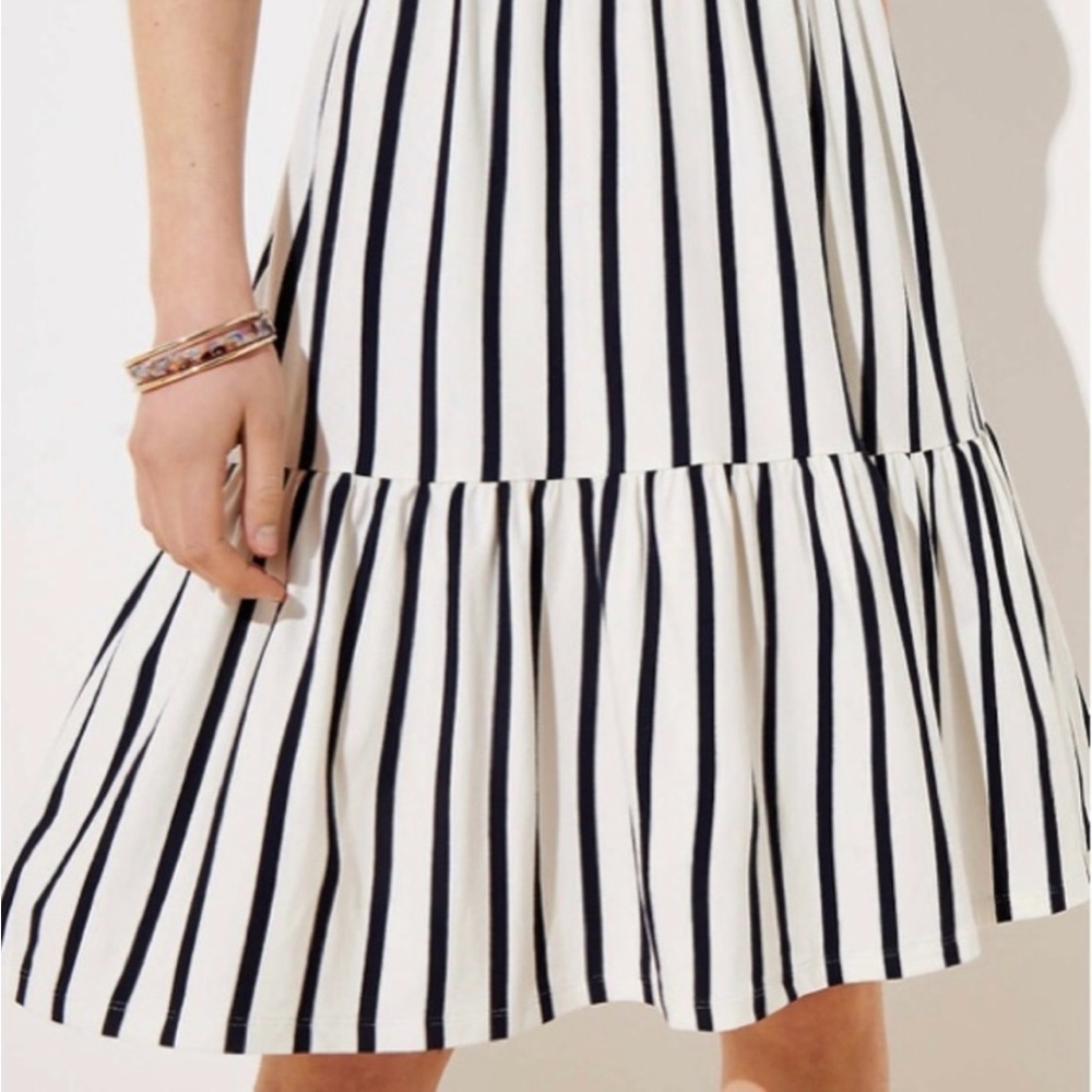 LOFT Striped Tiered Square Neck Dress - Picture 6 of 10